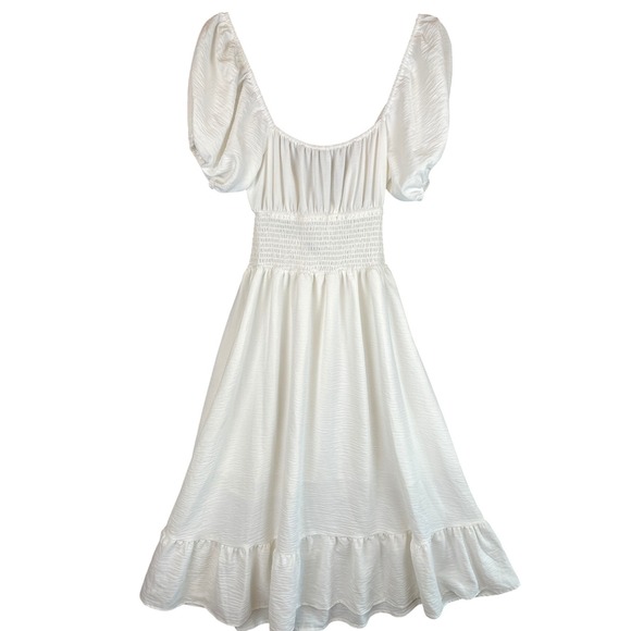 Hesperus Dresses & Skirts - Hesperus White Smocked Waist Puff Sleeve Midi Dress HD31154 Womens Small
